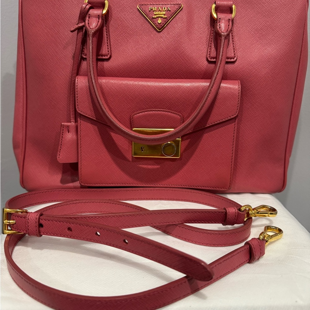 Prada Pink Saffiano Satchel with Structured Design